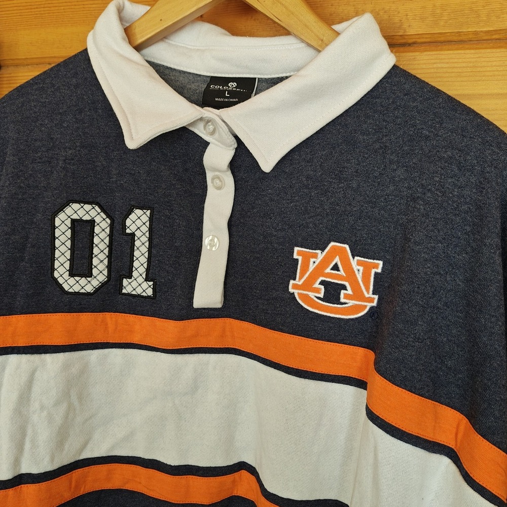 NWT Auburn Tigers AU Colosseum Collar Crop Top Collegiate Fan Shirt Relaxed Sz L - Picture 2 of 9